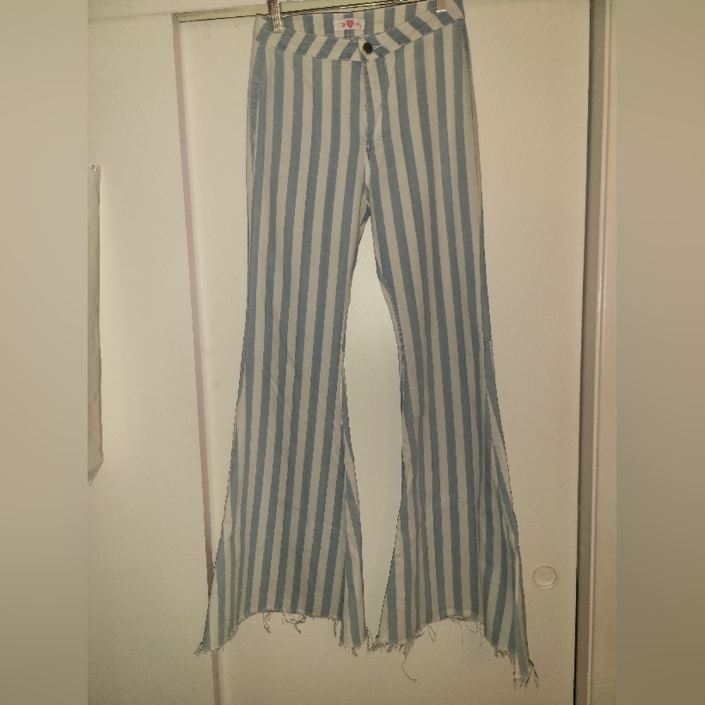 Buddy Love Blue Stripe Bell Bottoms, Size:27